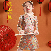 Girl Qipao Improves Winter Plus Suede Thick children China Wind China Tide Walk Show to Tang Dress Chinese for New Years New Year