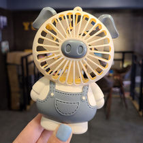 Electric fan small student portable handheld with carry-on charging cute pig desktop wind big muted dorm room with lamp