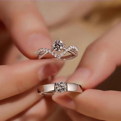 taobao agent Wedding pair of ring simulation a pair of Mozangstone living mouth adjustable rings proposal ceremony engagement diamond rings to take wedding photos