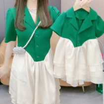 Small Suit Splicing Skirt Fluffy Skirt Short Skirt Ocean Gas 2022 Summer Dress New Mother Women Dress Children Dress-style Fried Street