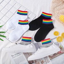 Summer Les White Socks Man Gay Rainbow Sexy Romance Socks for Mens Boat Sox Short-cylinder College craze sports