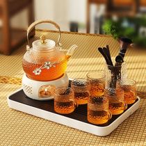 Heat-resistant glass flower teapot with filter insulation electric ceramic stove tea maker afternoon tea set heating candle base