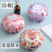  Bath Cap Woman Double Layer Waterproof Adult Bath Ladys home bath hat Cute Printed Headgear Shower Cap Oil Proof