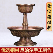 Dharma Protector Cup Pure Bronze Nepalese handmade Tibetan Buddhist offering supplies gold carved eight auspicious tantric ornaments