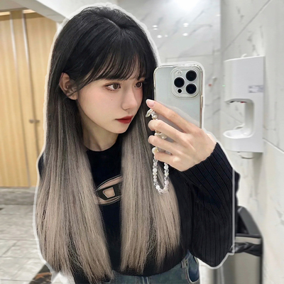 taobao agent Gradient wig female long hair European and American sweet cooler cigarettes long straight hair air bangs fashion simulation full header
