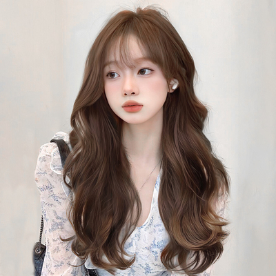 taobao agent Wig women's long hair naturally full set of large wavy long curly air bangs Lazy curls simulation human wig