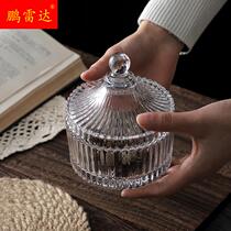 Crystal glass candy jar with lid square sugar jar home sugar jar creative retro coffee sugar jar sugar box storage box