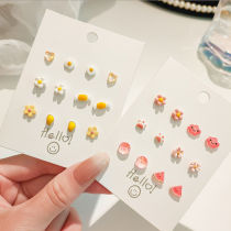 Childrens S925 silver needle ceramic little girl earrings womens suit summer small and exquisite cute ins earrings women