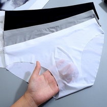 Slim panties mens ice silk transparent U convex non-marking briefs modal low waist one piece sexy summer mens D