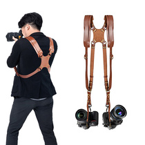 Head-layer leather camera braces pure handmade head layer leather X type double shoulder strap European and American retro photo single anti-pressure shoulder strap