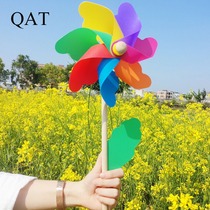 Windmill decorated colorful outdoor wooden rod rotation of colored kindergarten plastic children with large windmill toys