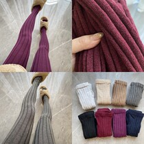 Korean boss lady autumn and winter pantyhose gold thread bright silk wide strip wool warm leggings purple red gray wine red