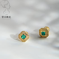 RIna Ark Buccellati Retro Brushed Jewelry Craft Emerald Earrings with GRC Certificate