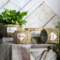 Straw basket wicker rattan flower pot flower arrangement flower basket succulent green dill planting pot pure hand-woven hand basket pastoral