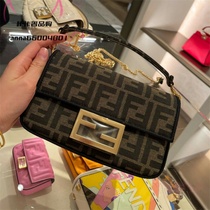 Suitable for FEND I Fendi classic old flower logo gold buckle baguette bag canvas chain one-shoulder messenger bag