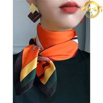 Silk scarf small square scarf spring and autumn summer foreign style fashion orange 2022 hot style high-end Korean version female all-match yellow scarf
