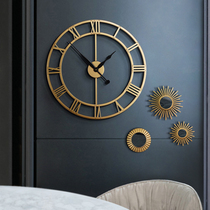 Nordic wall clock Living room light luxury atmosphere Creative personality clock watch hanging wall punch-free ultra-quiet household clock decoration