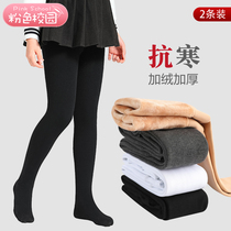 Girls punched pants in autumn and winter plus thick outer wearing black one-body plug feet warm pants in large childrens socks