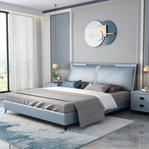 Simple modern leather bed home 1 8m minimalist light luxury bed small apartment master bedroom bed 1 5 m single bed