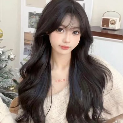taobao agent Shu Duo wig female hand hook lace is divided into French bangs long curly hair lolita face face net red jk full set