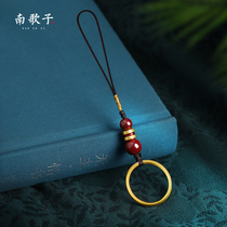 Natural cinnabar mobile phone chain transfer beads womens fine finger ring key pendant mens car key chain U disk pendant