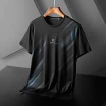 Bawei quick-drying large size mens summer ice silk short sleeve t-shirt round neck trend Business thin fat plus half sleeve