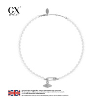 Nana with the same style of the Empress Dowager Saturn pin natural pearl necklace womens summer paper clip light luxury high-end clavicle chain