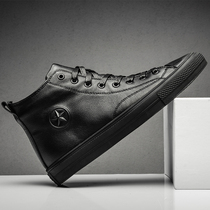 2021 Winter leather mens high-top shoes thin version of mens shoes Joker European station mens boots shoes casual medium-top leather shoes