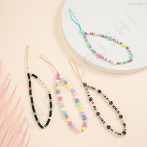 Colorful soft pottery love mobile phone chain simple rainbow beaded mobile phone hanging chain lanyard female love key lanyard