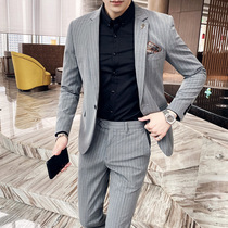 Striped small suit men's suit slim Korean fashion casual men's suit coat groom wedding dress wedding