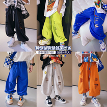 Boy Clothing Boy Pants 2022 Summer New Ocean Air Korean Version Breaking Hole Hip Hop Casual Sports Children Summer Clothing Long Pants