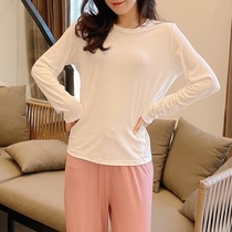 Autumn modal pajamas womens long sleeve thin bottom shirt t-shirt can be worn in solid color simple home suit suit