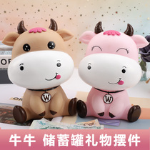 Cartoon cattle piggy bank childrens anti-fall year of the ox piggy bank Zodiac large boy girl cute girl creative