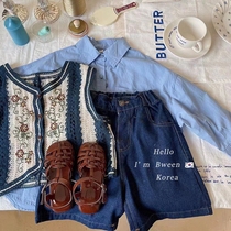 Girl Knit Waistcoat Korea Childrens Clothing 2022 Spring Ocean Gas Children Retro Embroidered Korean Version Casual Jersey Vest