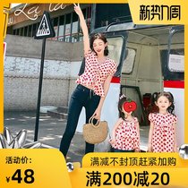  Net celebrity parent-child outfit Korean childrens clothing 2021 summer Western style sweet and cute Snow White polka dot top mother and daughter outfit