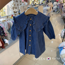 Korean childrens clothing girl denim trench coat 21 spring and autumn foreign style girl fashionable sea lapel coat skirt jacket