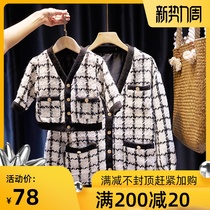  Net celebrity parent-child outfit 21 spring and autumn new girls small fragrance western style fashionable long-sleeved plus cotton thickened jacket mother and daughter outfit