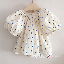 South Korean childrens clothing pro-children 2022 new wave Summer Mother women Dress Ocean Gas Bubble Sleeves Fashion Loose Love Shirt