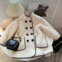 Girls woolen coat 2021 new winter Korean childrens clothing double-row buckle thickened warm children bifacial great coat