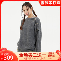 BANDITK GANGN Grey Sweater Ladies Fall Winter Lazy Style Design Sense Small Loose Wool Knitted Sweater