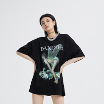 BANDITK GANGN BUTTERFLY FAIRY PRINTED SHORT SLEEVE WOMAN LOOSE ORIGINAL NATIONAL TIDE INS AMERICAN BLACK T-SHIRT