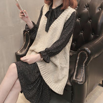 Pregnant womens autumn suit fashion two-piece 2021 new knitted sweater spring and autumn mid-length pregnant womens dress