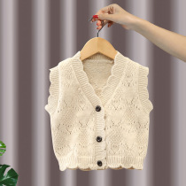 Girls waistcoat spring clothing new 2022 foreign air trendy children cardio-hoodie childrens spring autumn winter sweater knitted vests