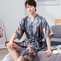 Silk Sleeping Robes Mens Summer Thin bathrobes Sleeping Clothes Big Code Fairy Crane Ice Silk Mids Home Clothing Spring Autumn Personality Tide