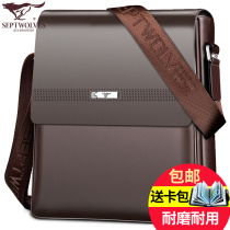 Seven Wolves Mens Bag Single Shoulder Bag Men Genuine Leather Casual Business Briefcase Backpack Bull Leather Mens Bag Sloped Satchel Bag