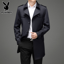 Playboy long trench coat men Spring and Autumn suit collar men casual jacket English style middle-aged jacket