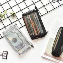 Simple Japanese pen bag Transparent mesh ins tide large capacity stationery box Student grid pencil box