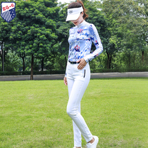 Spring and autumn new ZG6 golf clothes womens ball clothing womens suit lanky long sleeve color T-shirt white long pants