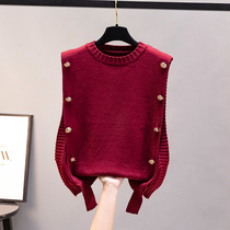  Tide brand waistcoat womens autumn and winter outer wear vest 2021 new knitted sweater red horse clip V-neck loose jacket
