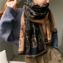 Scarf female autumn and winter Net red cute girl imitation cashmere thickened cat windproof shawl with bib